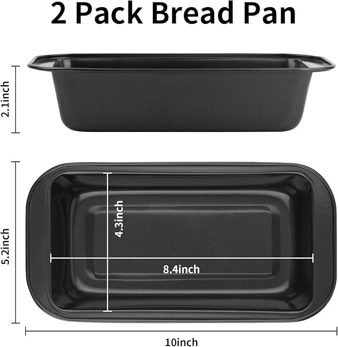 Novery 2PCS Nonstick Bread Pan - 8” x 4” Carbon Steel Loaf Baking Pans, Dishes，Rectangle Baking Supplies for Homemade Bread, Meatloaf, Cakes, Sourdough, Brownies, and Lasagnas