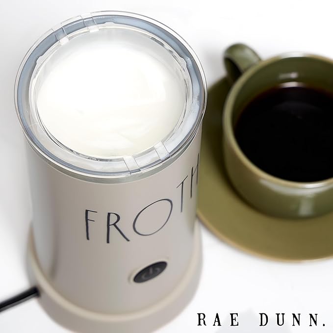 Rae Dunn Electric Milk Frother Steamer -Stylish Automatic Milk Steamer and Frother, Milk Warmer, Hot and Cold Foam Maker for Coffee, Latte, Cappuccino, Macchiato - 550 Watt (Sand)