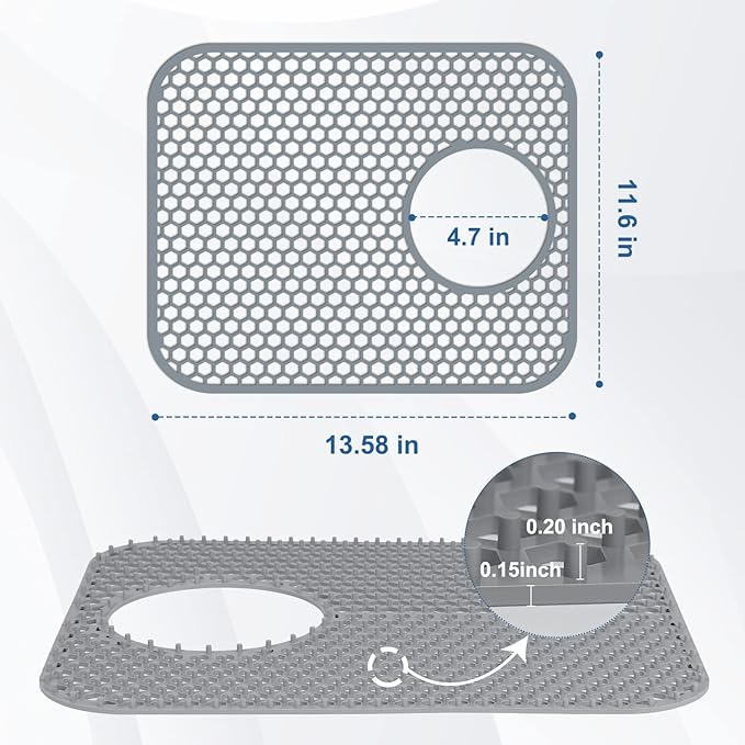Bestjing 2 Pack Silicone Kitchen Sink Protector Mat with Rear Drain - 13.58''x 11.6'' Kitchen Sink Accessory, Folding Non-Slip Heat Resistant Mat Grid for Bottom of Porcelain Stainless Steel