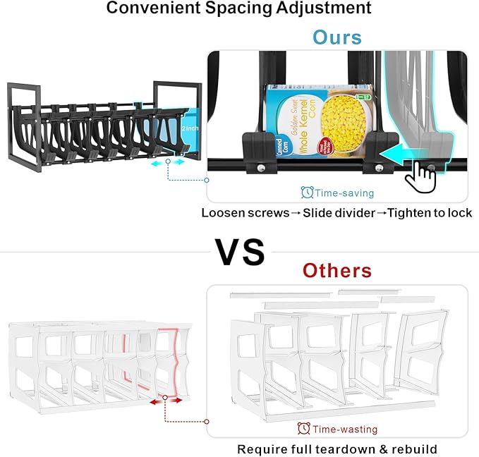 iSPECLE Expandable Can Organizer for Pantry, Large Capacity 60 Cans Can Storage Organizer Pantry Rack, Auto Rolling Dispenser & Stackable Metal Wire Holder for Deep Pantry Shelves, Black
