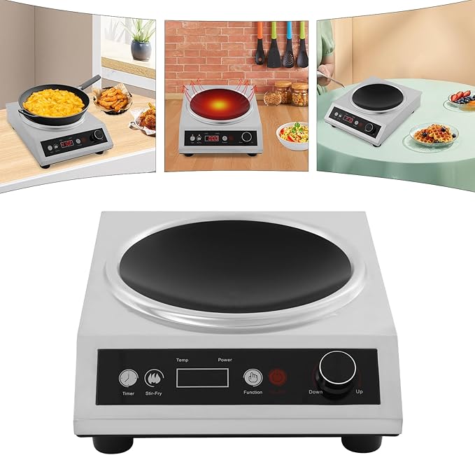 1800W Electric Wok Used For Home And Commercial,Induction Wok With Concave Surface Stainless Steel Strong Power Dual Control Mode 10 Power And Temp 24H Timer Induction Cooktop For Cooking