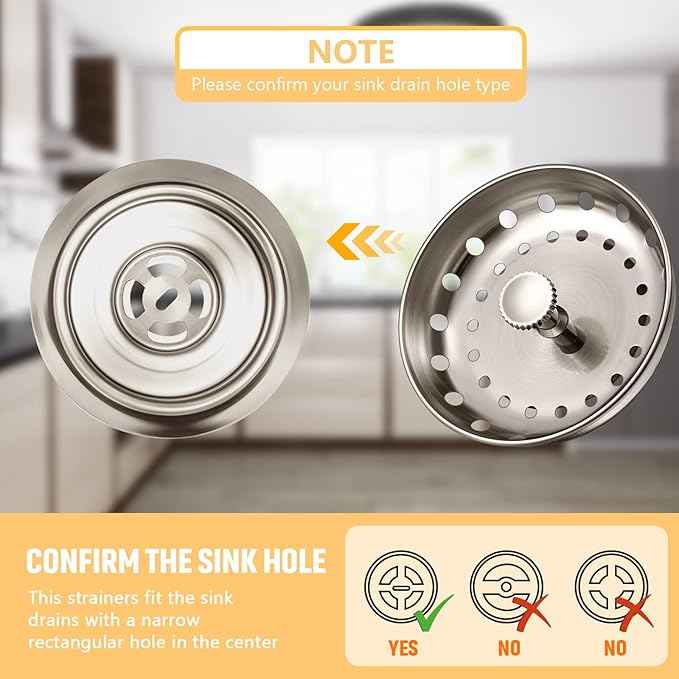 Mudder 3 Pcs Kitchen Sink Drain Strainer and Stopper Stainless Steel Garbage Disposal Plug with Handle Universal Anti-Clogging Kitchen Sink Filter Sieve Basket Strainer(Brushed Silver)
