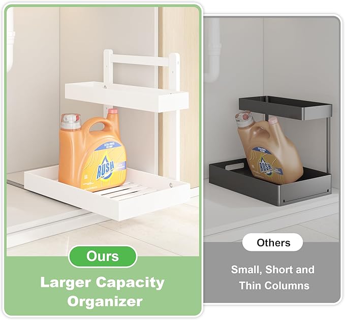 Under Sink Organizer - 1-Tier Pull Out Cabinet Organizer Vertical Slide Out Sink Shelf Storage Shelves for Multi-Purpose Bath Kitchen Bathroom Medicine (White, 1 Pack)