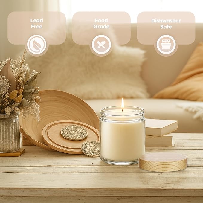 8 oz Glass Jars with Lids, 30 Pack Clear Small Glass Jars with Woodgrain Lids Leakproof Round Airtight Empty Cosmetic Travel Containers for Lotions Powders and Candle Making
