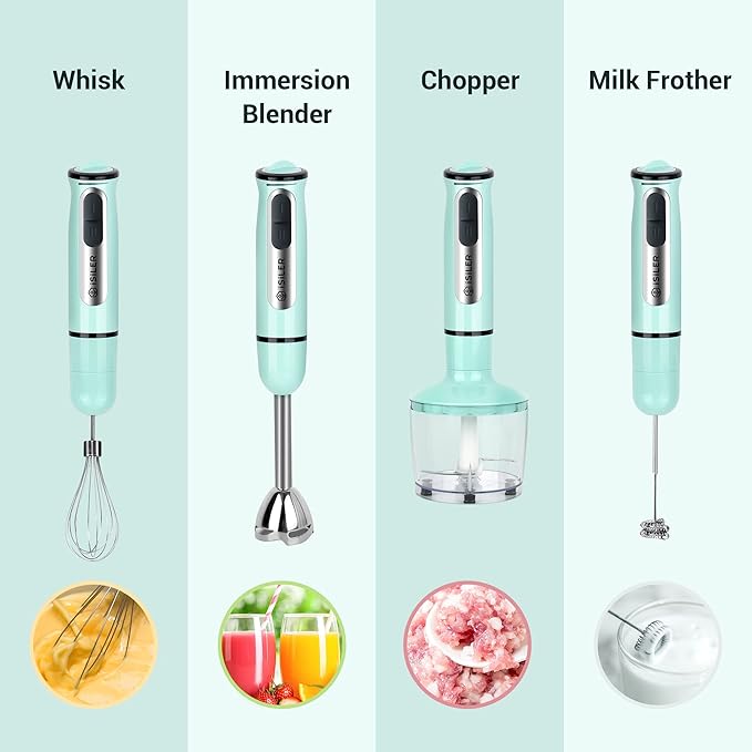Immersion Hand Blender, ISILER 5-in-1 500-Watt Multi-Purpose Stick Blender with 860ml Food Chopper, 600ml Container, Milk Frother, Egg Whisk, 8-Speed for Puree Infant Food Smoothies Soups