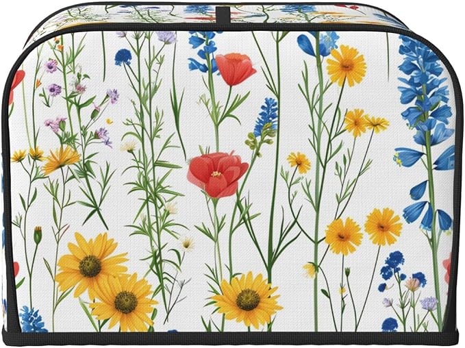 Summer Wildflower Covers for 4 Slice Toasters,Cute Country Bread Machine Cover with Handle,Washable Stain Resistant Kitchen Small Appliance Cover Dining Decor