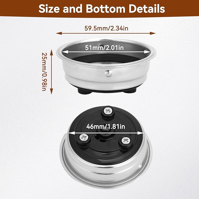 1 Cup 51mm Coffee Filter Basket, Stainless Steel Pressurized Mesh Coffee Filters Bottomless Portafilter Coffee Machines Accessories for Semi-Automatic Coffee Machine Series (1 Cup)