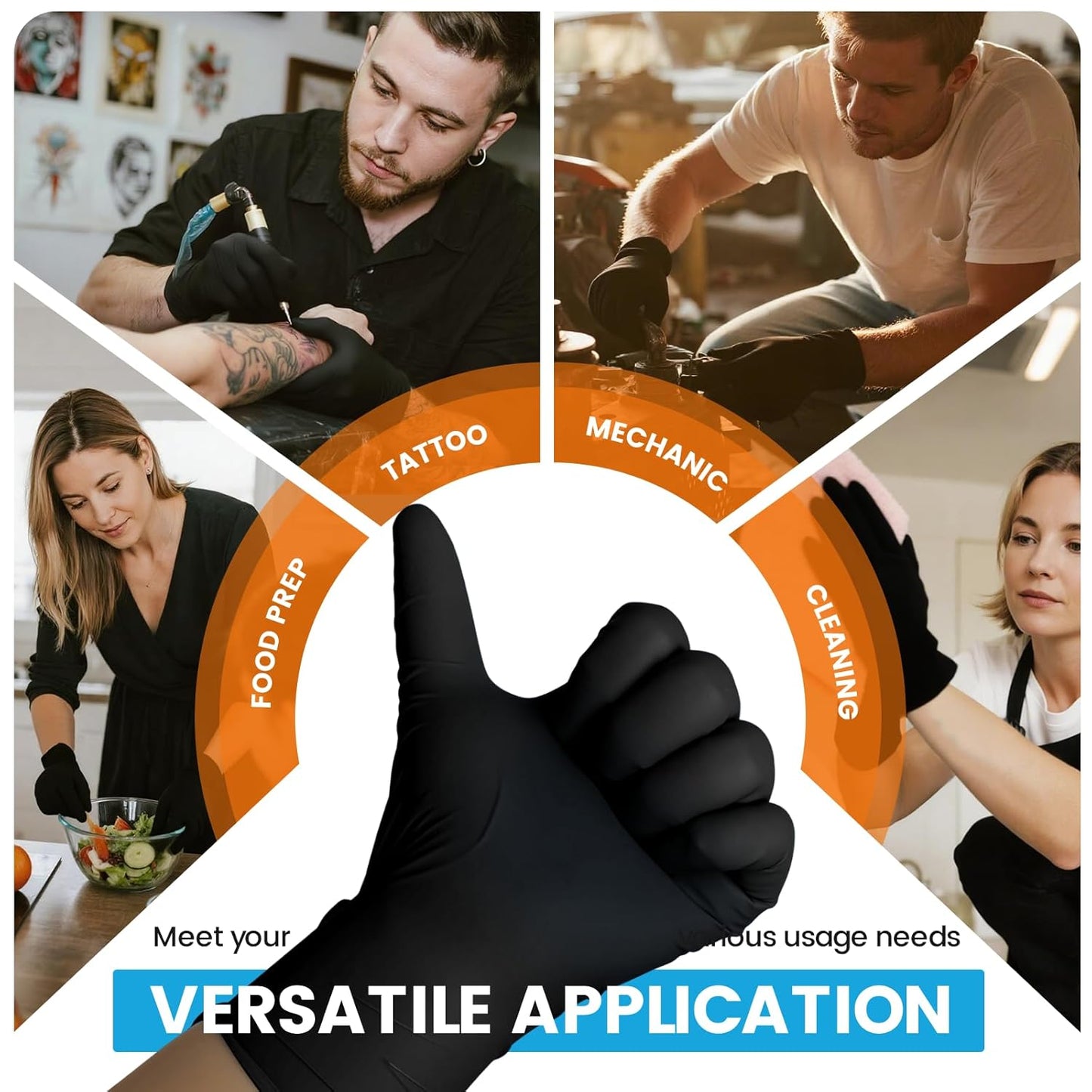 6 mil Disposable Nitrile Gloves, Heavy Duty Disposable Gloves, Cooking Glove, Latex Free, Powder Free (Black of 100, Medium)
