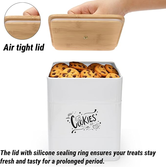 Goaste 2 Sizes Metal Cookie Jars with Lid, 101 & 54 OZ White Candy Cookie Tins, Decorative Food Storage Containers, Vintage Cookie Canister with Wide Opening for Kitchen Counter, Pantry, Gift Giving