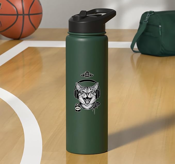 Cat With Headphones Milk Pizza Retro Alien Nostalgia Stainless Steel Insulated Water Bottle