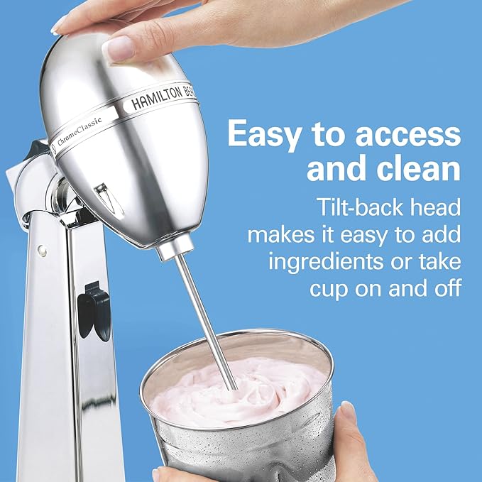 Hamilton Beach DrinkMaster Electric Drink Mixer, Retro Milkshake Maker & Milk Frother, 2 Speeds, Extra-Large 28 oz. Stainless Steel Cup, Classic Chrome