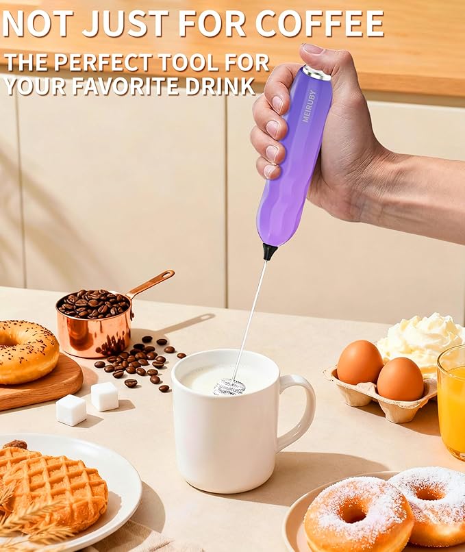 MEIRUBY 2-Pack Milk Frother Handheld with Stand, Valentines Day Gifts for Him and Her, Electric Coffee Frother, Coffee Lover Gift for Lattes, Cappuccino, Matcha & Hot Chocolate, Black/Colorful