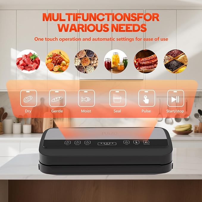 Vacuum Sealer Machine, 95Kpa vacuum sealer for food with Bags Storage and Built-in Cutter,food vacuum sealer machine,Dry/Moist/Gentle Mode, Removable Drip tray, Complete Starter Kits, Stainless Steel