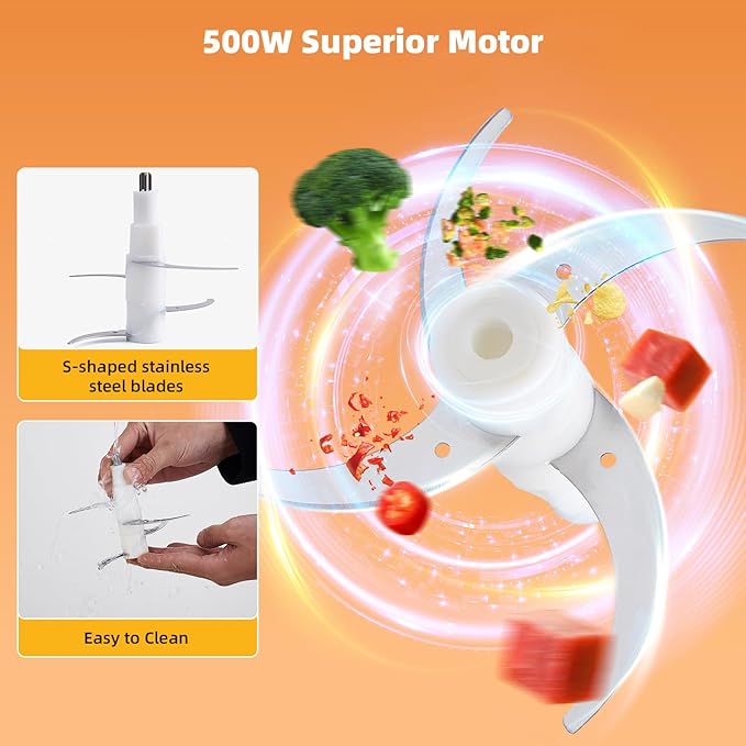 Green Food Processor,500W Electric Meat Grinder with 8 Cup Glass Bowl and 4 Sharp Blades, Food Chopper & Vegetable Chopper for home use,Meat Processor, Vegetables, Fruits and Nuts