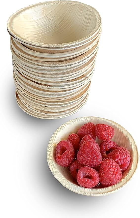 Raj Disposable Palm Leaf Bowls (25 Count, 4" Bowls) Strong Bowl Like Bamboo Party Bowl - Decorative Compostable Tableware for Lunch, Dinner, Birthday, Camping, Outdoor, Picnic, Parties