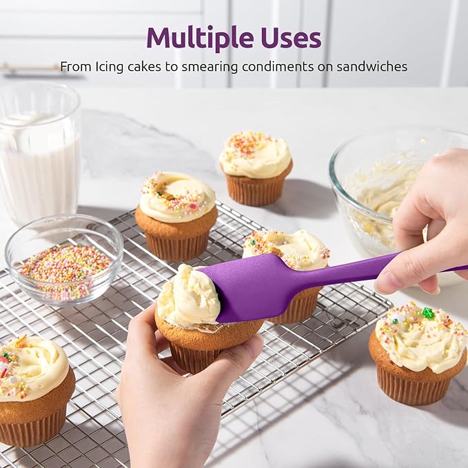 U-Taste Silicone Baking Spatula Set: 480ºF High Heat Resistant, Food Grade Flexible Rubber Kitchen Cooking Mixing Scraper, Food Grade Seamless Utensil for Nonstick Cookware Set of 3 (Purple)