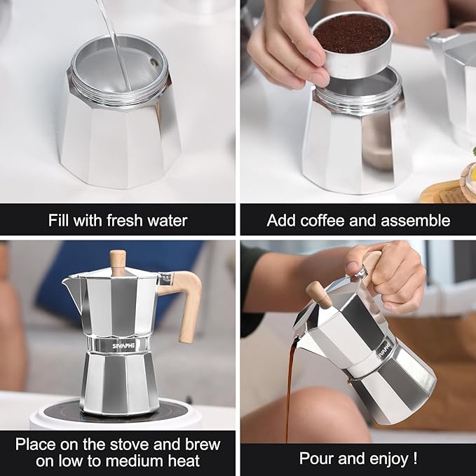 Sivaphe Aluminum Moka Pot 12 Espresso Cups, Percolator Espresso and Coffee Maker, Portable Stovetop Italian and Cuban Café Brewer for Home and Camping Sliver
