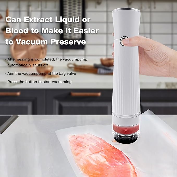 Handheld Vacuum Sealer for Food, Portable Rechargeable Wireless Vacuum Sealer with 20 Reusable Vacuum Seal Bags for Preserving Vegetables Fruit Meat