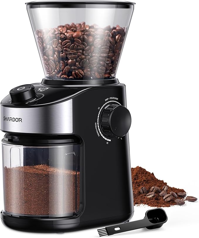 SHARDOR Burr Coffee Grinder Electric with 32 Grinding Sizes 3.0,Coffee Bean Grinder with 40 Seconds Adjustable Electronic Timer, Coffee Grinders for Home Use with Chamber Cleaning Button,Black