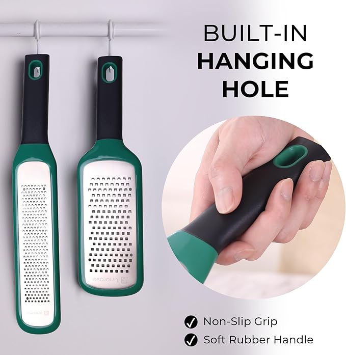 linoroso Lemon Zester & Cheese Grater Set of 2 - Kitchen Handheld Grater Tool for Cheese, Garlic, Ginger, Nutmeg, Chocolate, Fruits - Razor Sharp Stainless Steel Blade with Protective Cover