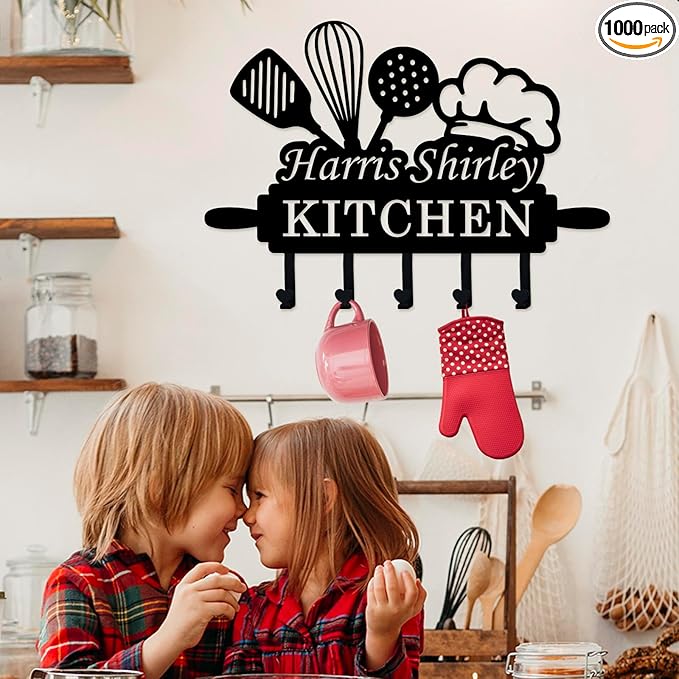 Custom Kitchen Wall Decor, Personalized Kitchen Hook on Wall, Metal Kitchens Hooks for Utensils, Personalized Kitchen Utensil Rack, Custom Name Hook, Kitchens Present