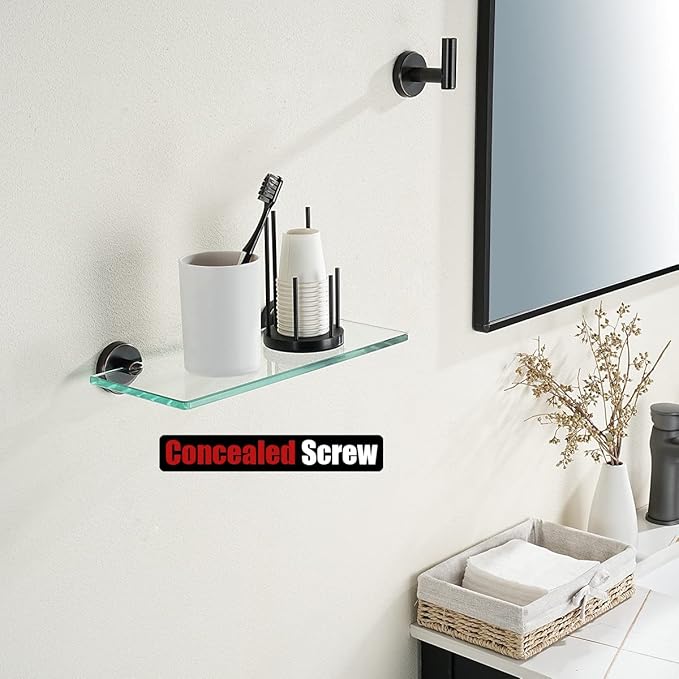 JQK Bathroom Glass Shelf Oil Rubbed Bronze, Tempered Glass Shower Storage 12 by 5 inches, 304 Stainless Steel ORB Wall Mount, TGS101L12-ORB