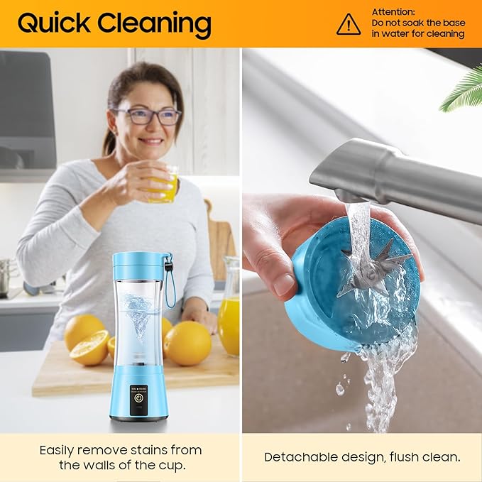 Cordless Portable Personal Size Blender - Mini Blender Make Smoothies and Shakes, 380Ml BPA Free Travel Cup, Powerful Blending Suit in Office/Home/Gym, Mother's Day
