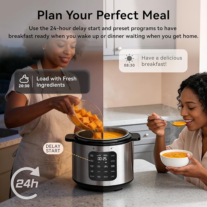 Carori 8 Qt Electric Pressure Cooker, 9-in-1 Multi-Cooker 1000W with IMD Touchscreen, Non-Stick Inner Pot, For Pressure/Slow/Rice Cooking, Steaming, Sauté & Keep Warm, Silver
