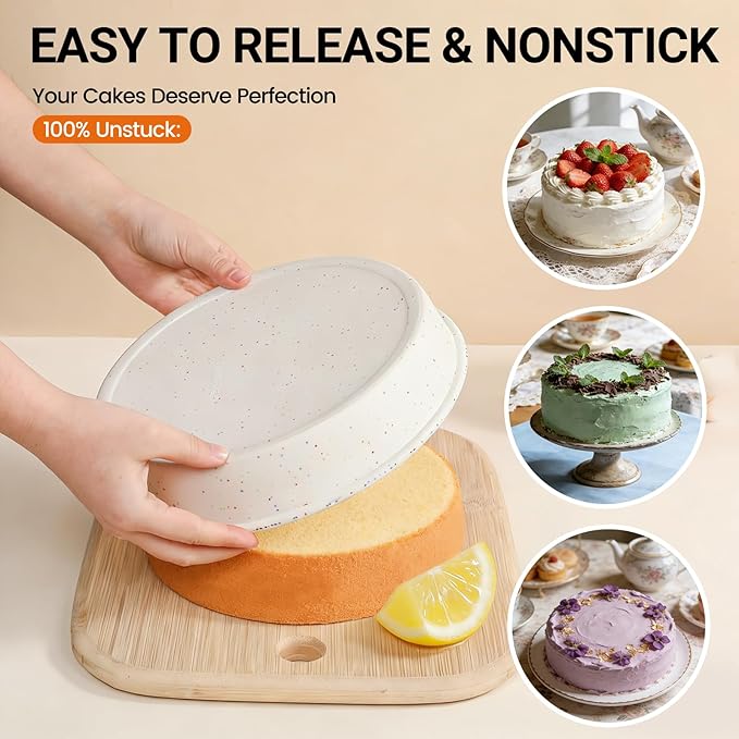 SJ 6, 8, 10 Inch Silicone Round Cake Pan with Metal Reinforced Frame Set of 3, Nonstick Silicone Cake Mold for Baking Suitable for Making Layers, Cheese & Chocolate Cakes