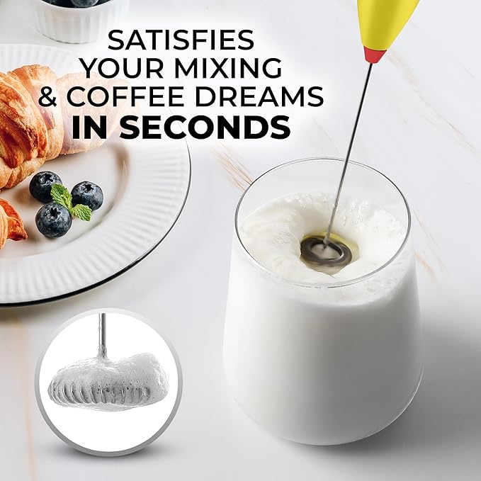 Zulay Kitchen Powerful Milk Frother Wand - Ultra Fast Handheld Drink Mixer - Electric Whisk Foam Maker for Coffee, Lattes, Cappuccino, Matcha & Creamer - Lime N Red