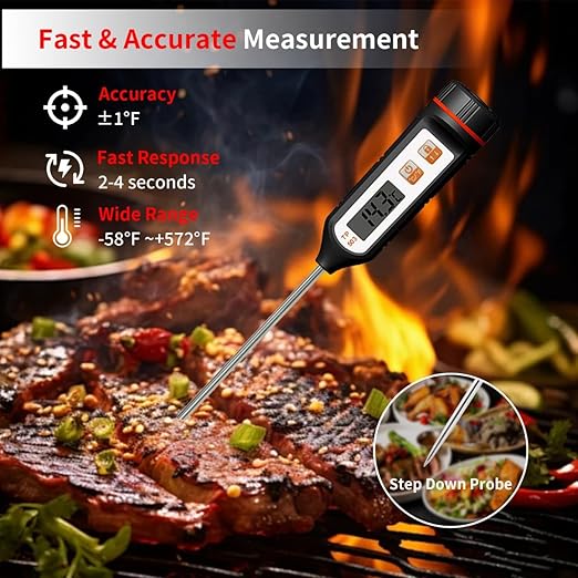 YFL Instant Read Food Thermometer, Waterproof Digital Meat Thermometer with Stainless Steel Probe, Pratical Cooking Thermometer for Oven BBQ Grill Smoker Beef Turkey Camping & Kitchen Gadgets