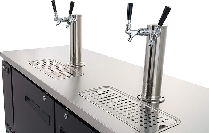 PEAKCOLD 2 Door, 4 Tap Commercial Beer Dispenser - Double Tower Keg Cooler - Kegerator; 60" W