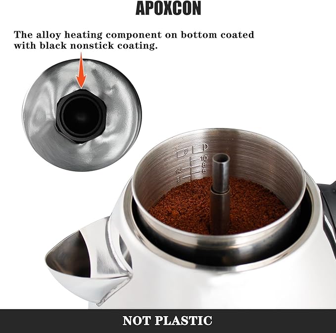 APOXCON Electric Coffee Percolator Stainless Steel Coffee Maker with Clear Brew Progress Knob and No-Drip Spout Auto Keep Warm & Cordless Serving Coffee pot with On/OFF Switch Fast Brew (10 Cup)