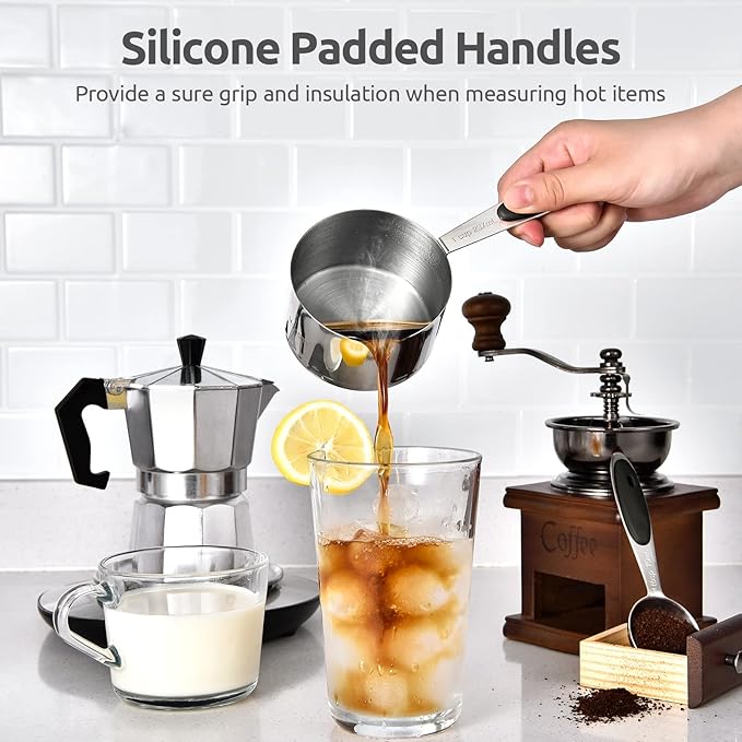 Measuring Cups and Spoons Set: U-Taste 18/8 Stainless Steel 12 Pieces Metal Stacking Kitchen Baking Cooking Food Measure Set 7 Cups 5 Spoons with Strengthened Weld Joints (Black, Upgraded Version)