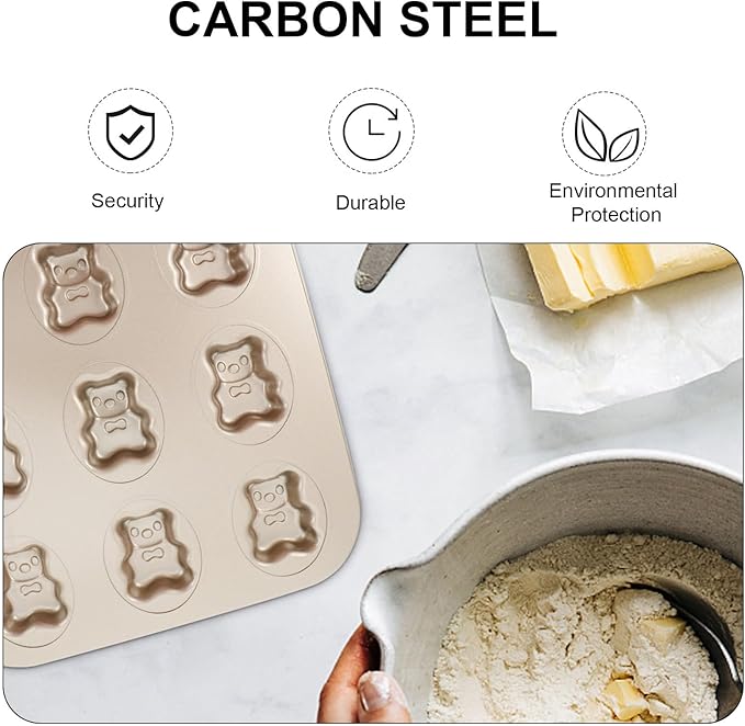 Hemoton Bear Madeleine Cookie Mold Nonstick Carbon Steel Mini Baking Pan for Oven Pastry Mold Cute Bear Shape for Cookies Cakes and Chocolates