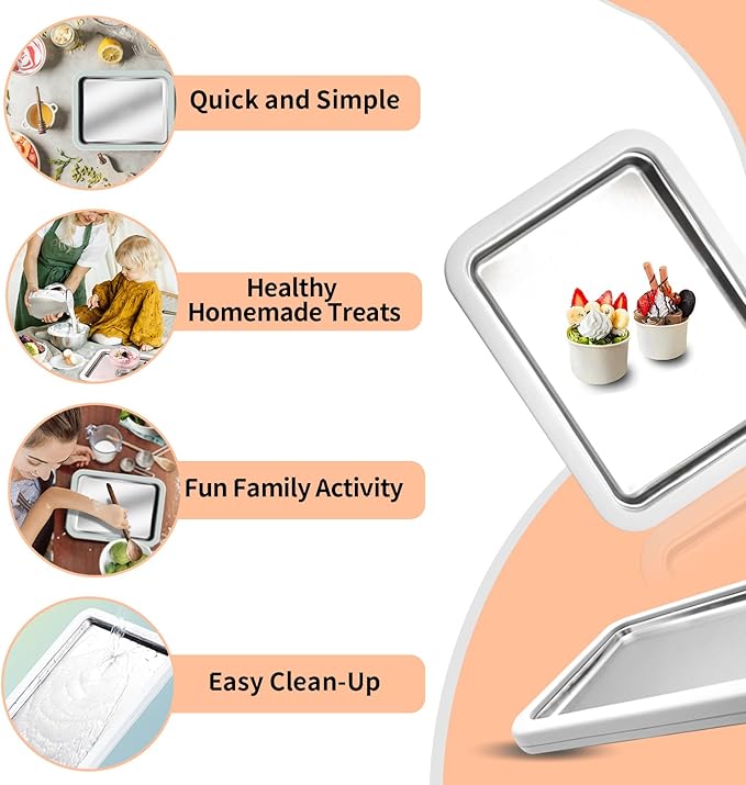 Instant Ice Cream Maker, Rolled Ice Cream Maker, Instant Gelato Pan/Roll, Homemade DIY, with 2 spatula, Frozen Yoghurt Plate Mini Freezer Kit Machine Peach Fuzz