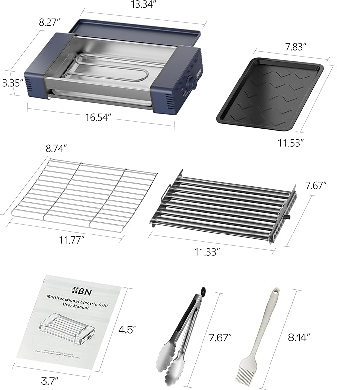 HBN Indoor Grill and Electric Griddle, 3-in-1 Smokeless Indoor Grill with Grill Rack & Nonstick Griddle & Sausage Grill Korean BBQ grill for Kitchen, Dishwasher Safe, 400F