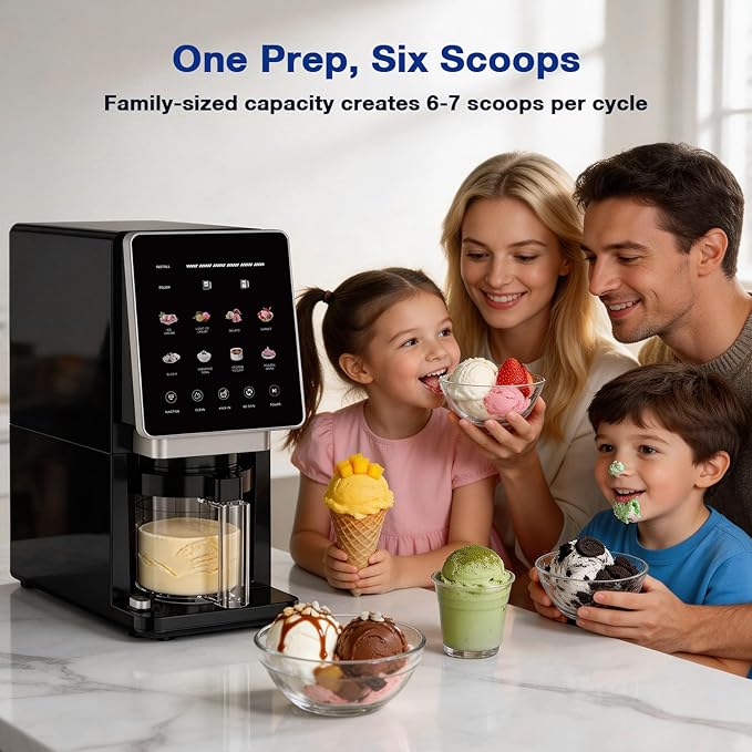 H-Duka 10-in-1 Ice Cream Maker Machine, 800W Frozen Treat Maker for Silky Gelato, Sorbet&Slushies, One-Touch Mix-In & Re-Spin for Creamy Texture, Keto & Vegan, Includes 3 Pints & Recipe Guide, Black