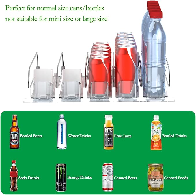 Drink Organizer for Fridge-White Automatic Pusher Glide,12oz 16oz 20oz-Soda Dispenser for Fridge-Holds up to 30 Cans