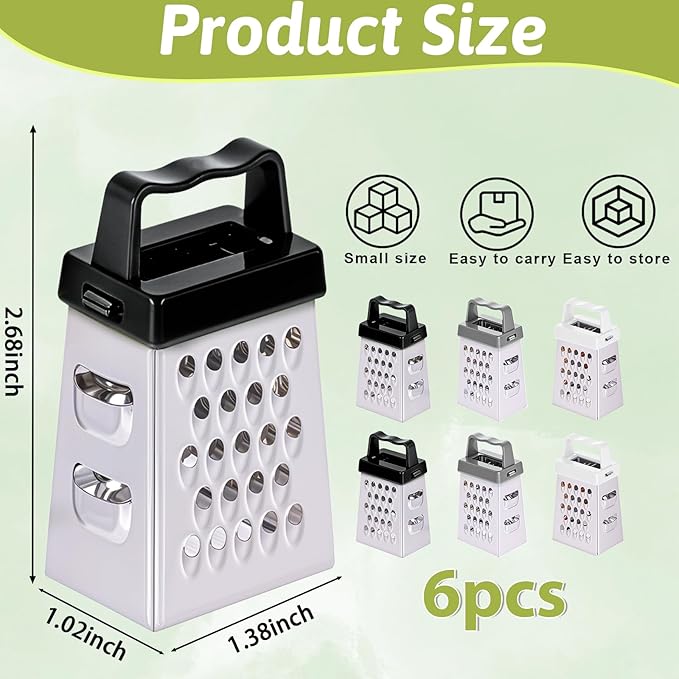 6 Pcs Mini Cheese Grater Professional Small Box Grater Stainless Steel Handheld Slicer with 4 Sides Food Shredder Safe Zester for Kitchen Cheese Garlic Ginger Vegetable Potatoes
