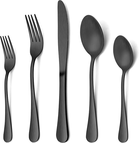 LIANYU 40 Piece Matte Black Silverware Set, Stainless Steel Black Flatware Cutlery Set for 8, Fancy Kitchen Utensil Tableware for Home Restaurant Party, Satin Finish, Dishwasher Safe
