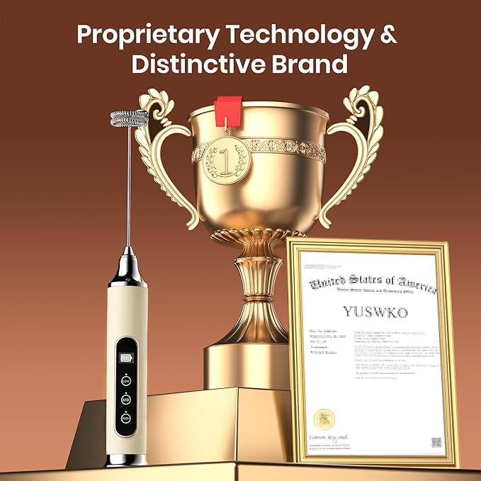 YUSWKO Milk Frother Wand for Coffee, Handheld Coffee Frother, Rechargeable Drink Mixer, Waterproof Electric Whisk, Beige