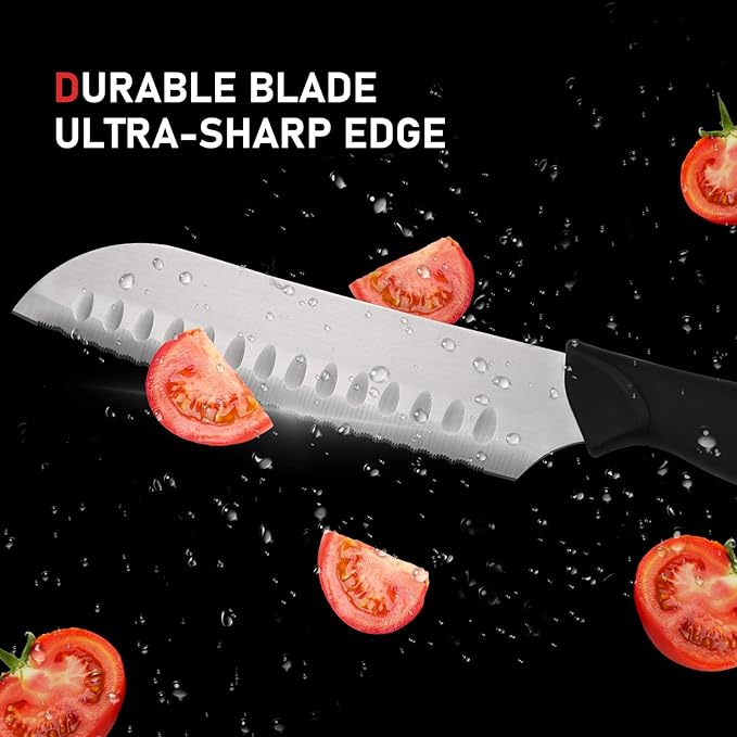 Knife Set With Block, Cutlery Essentials 23 Pieces Kitchen Stainless Steel Knife Block Sets With Cutting Board，Shears，Paring，Utility，Santoku，Steak Knives，Dishwasher Safe Cutlery Block Set
