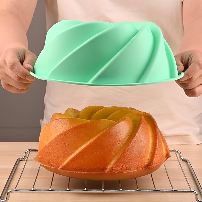HUAKENER Large Fluted Cake Pan (2 Pack) - Nonstick Fluted Tube Pan, Large Round Silicone Mold for Cake, Brownie, Cornbread, Jello Cake ﻿
