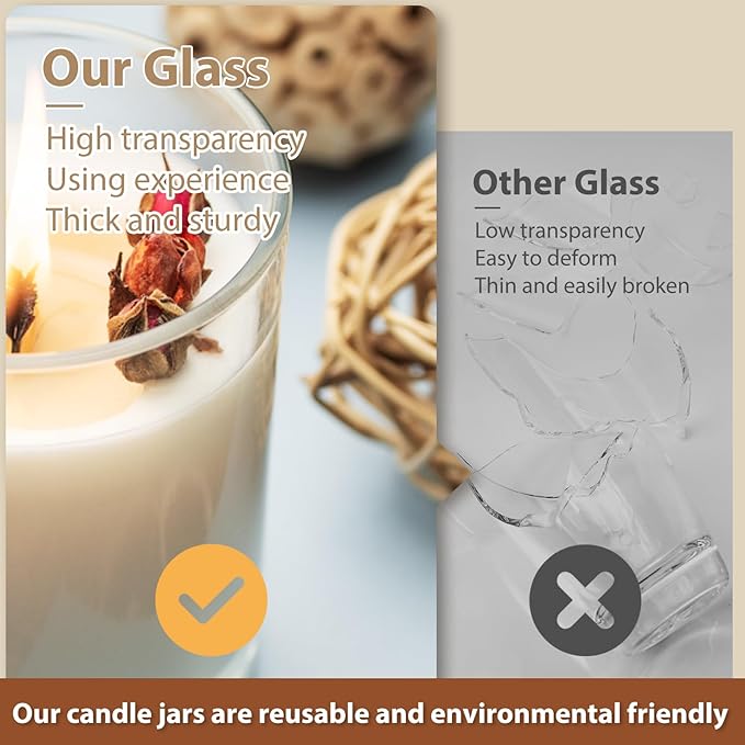 SHOWIN 14 OZ Thick Candle Jars for Making Candles 12 Pcs, 3 Wick Empty Jars with Wood Lids for Candle Making, Sample Container, Frosted Yellow