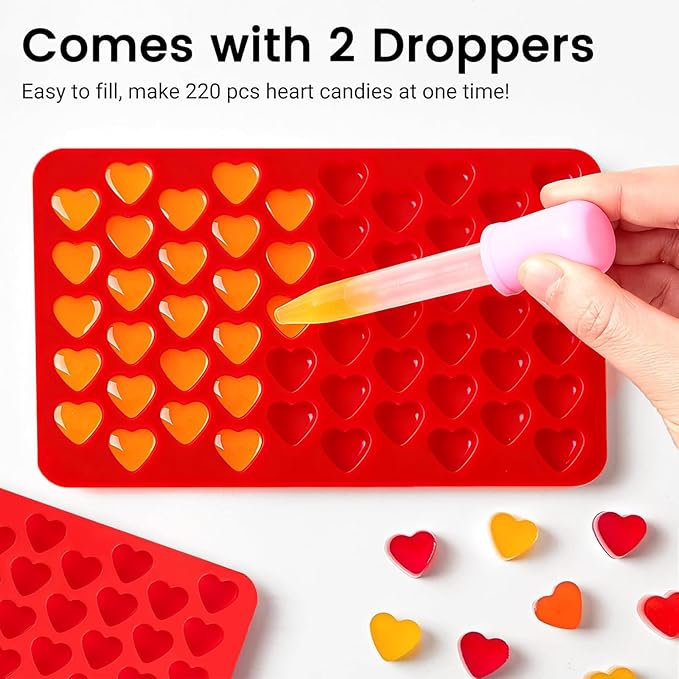 JOERSH Heart Candy Molds Silicone Molds for Hard Candy, Gummy, Chocolate, Ice Cube, Caramel, Jelly, 220 Cavities