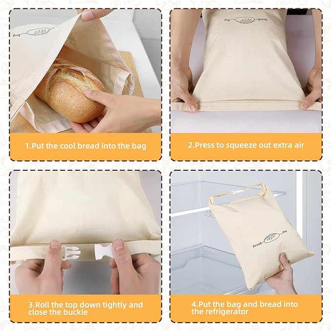 2 Pack XL Reusable Beeswax Bread Bags for Sourdough Baking, Organic Waxed Lined, Cotton Bread Bags for Homemade Bread, Food-Storage Bag to Keep Fresh