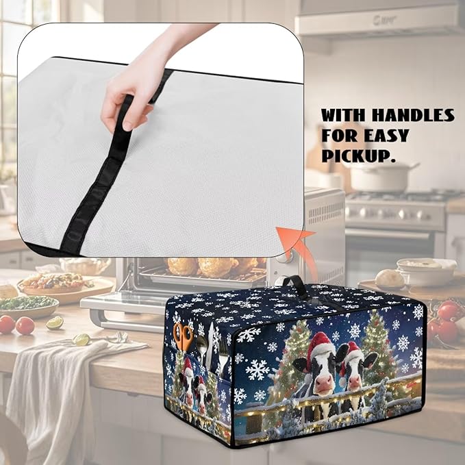 Air Fryer Toaster Oven Dust Cover Protective Microwave Oven Cover Small Electric Appliance Protector Decorations Kitchen Accessories, S, Christmas Hat Cow Snowflake