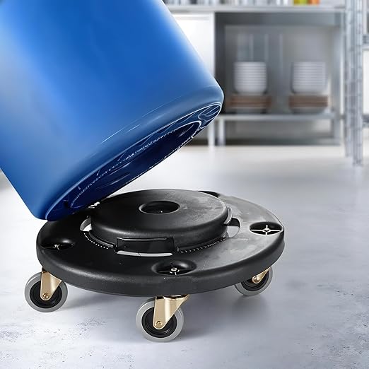 PLASTIC PRINCE Trash Can Dolly with Wheels, Black Garbage Can Wheels, Transports 20, 32, 44 and 55 gal Brute Trash Can Dolly, 18 Inches