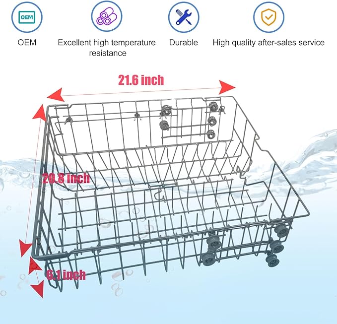 DD82-01385B A/S Middle Dishwasher Rack Replacement for Samsung DW80R2031US, DW80R2031UG, DW80N3030US, DW80N3030UB, DW80N3030UW, DW80M2020US Series– 21.6”x20.8” Upper/Center Dishrack Assembly
